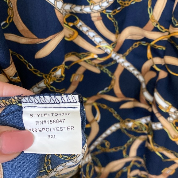 Navy Blue Chain Print Cap Sleeve Dress - Picture 4 of 4